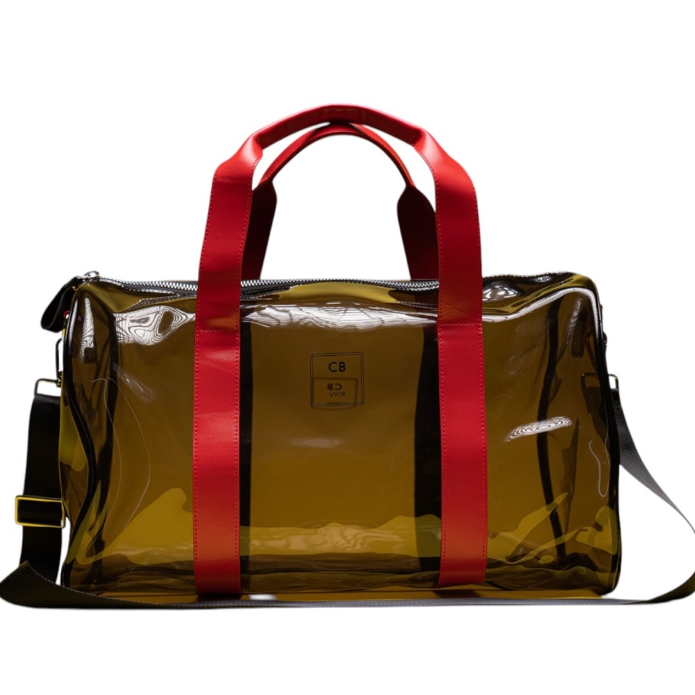 Transparent Amber Travel Bag with Red Handles